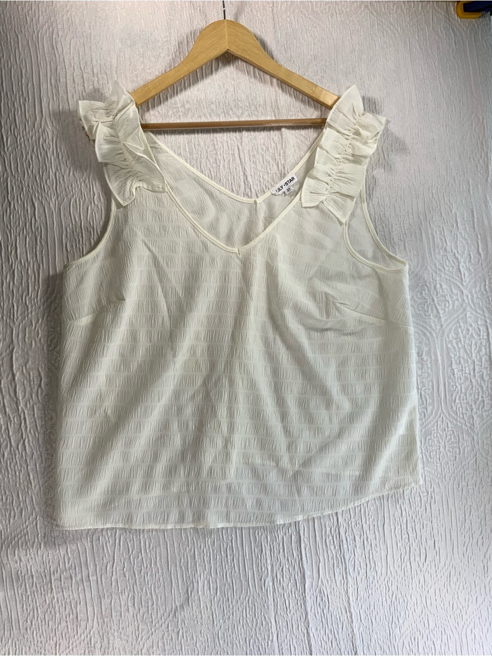 Lily Star Cream Ruffle Shoulder V-Neck Camisole